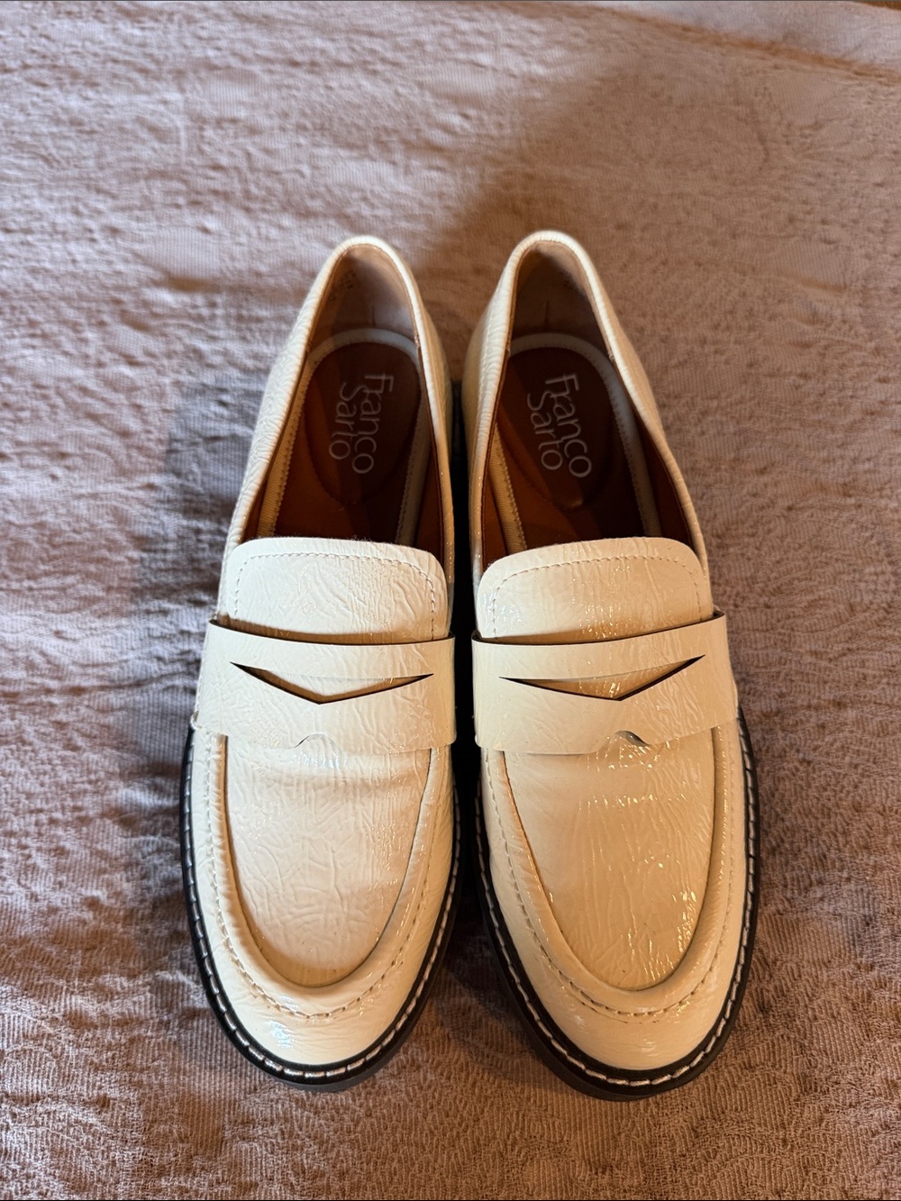 Franco Sarto Cream Patent Penny Loafers